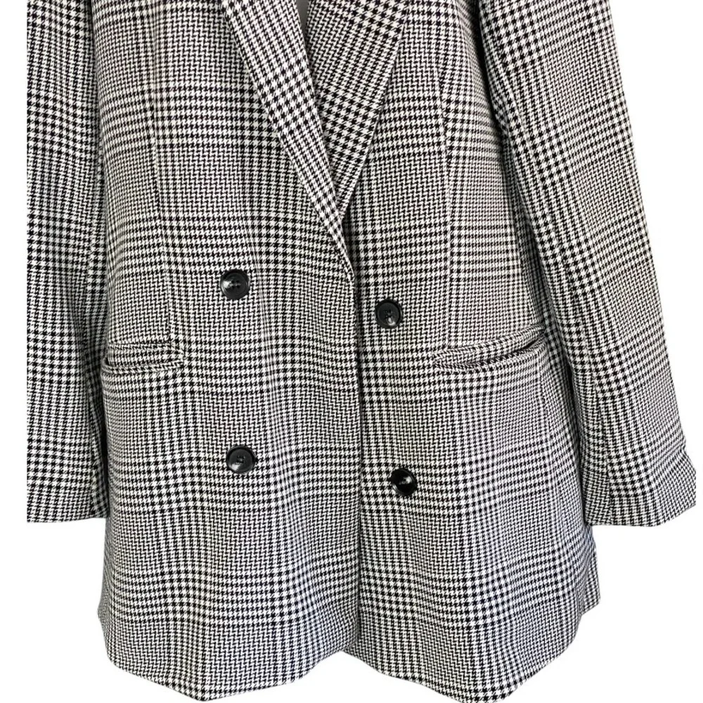 Rachel Zoe Women’s Plaid Houndstooth Blazer Jacket Oversized Small Black Cream